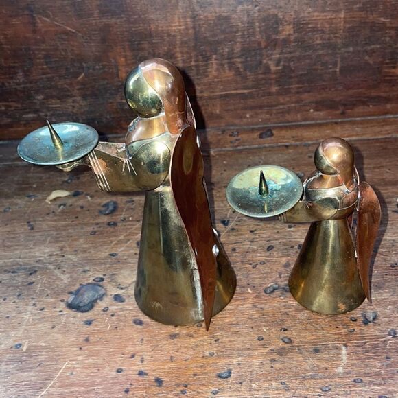 Vtg brass & copper angel candle holder Christmas decorations - Picture 7 of 7